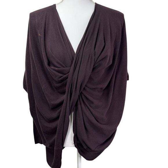 All Saints Silk Itat Shrug Sweater Draped Blouse Bordeaux Plum Size 2 FLAWS - Picture 2 of 9
